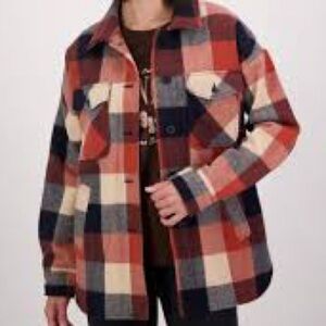 Members Mark Plaid SHACKET With Pockets Sz Small Brown Navy Multicolor